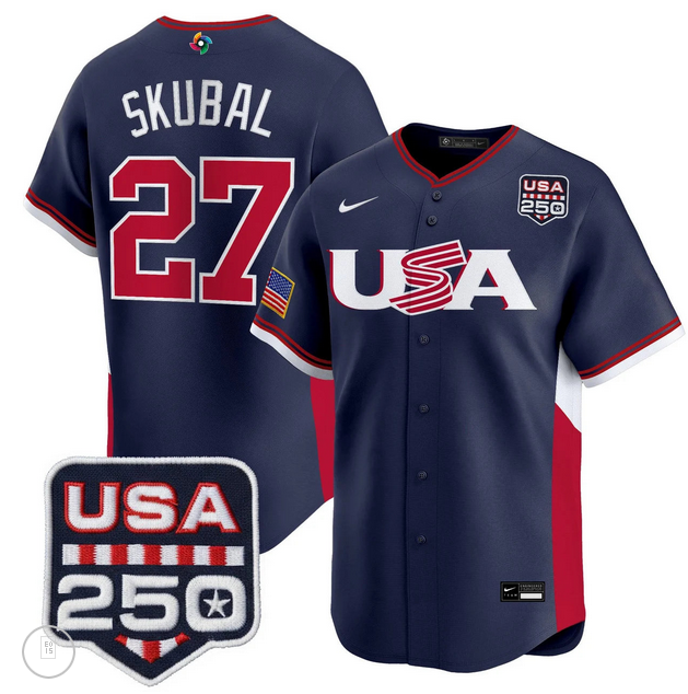 Men Team USA World Baseball Classic 250 America Patch #27 Tarik Skubal  blue 2026 MLB Jersey
